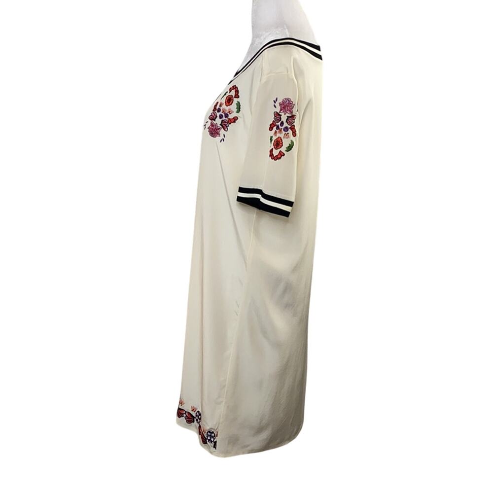 Rebecca Minkoff Size 6 Floral Embroidered Cream Silk Short Sleeve Shift Dress - Picture 10 of 16